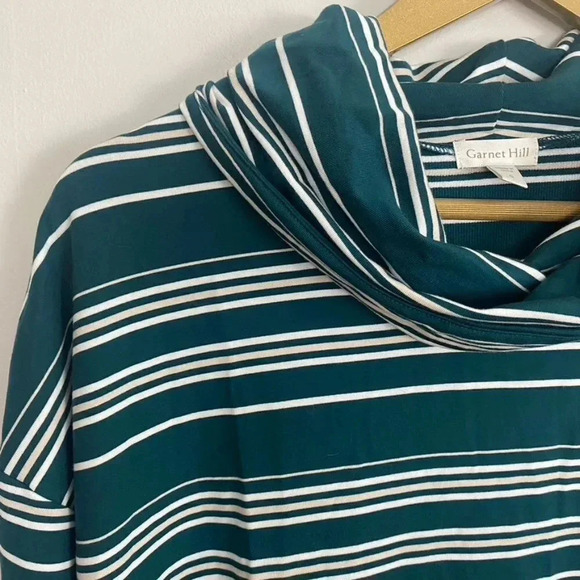 Garnet Hill Green Striped Cowl Neck Tunic - Picture 3 of 11